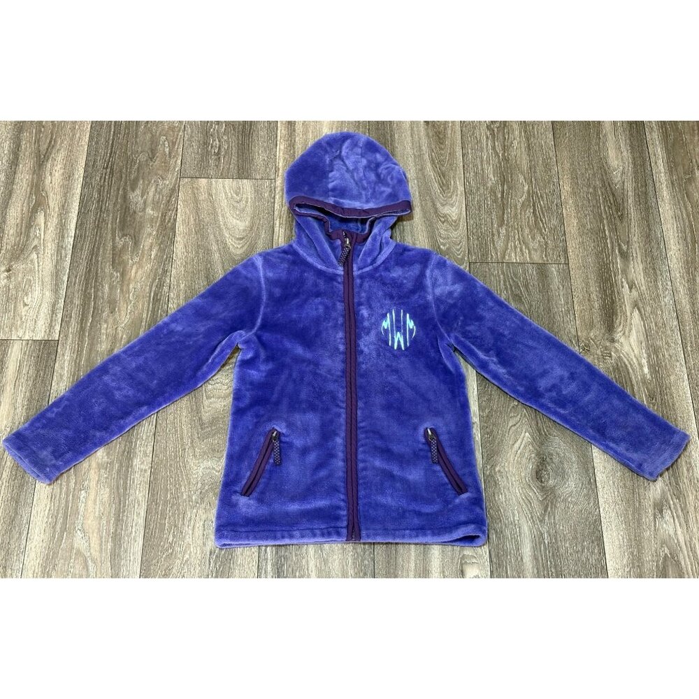 LANDS END GIRLS SOFT FLEECE HOODED FULL ZIP SWEATER PURPLE SIZE S 7-8 POCKETS